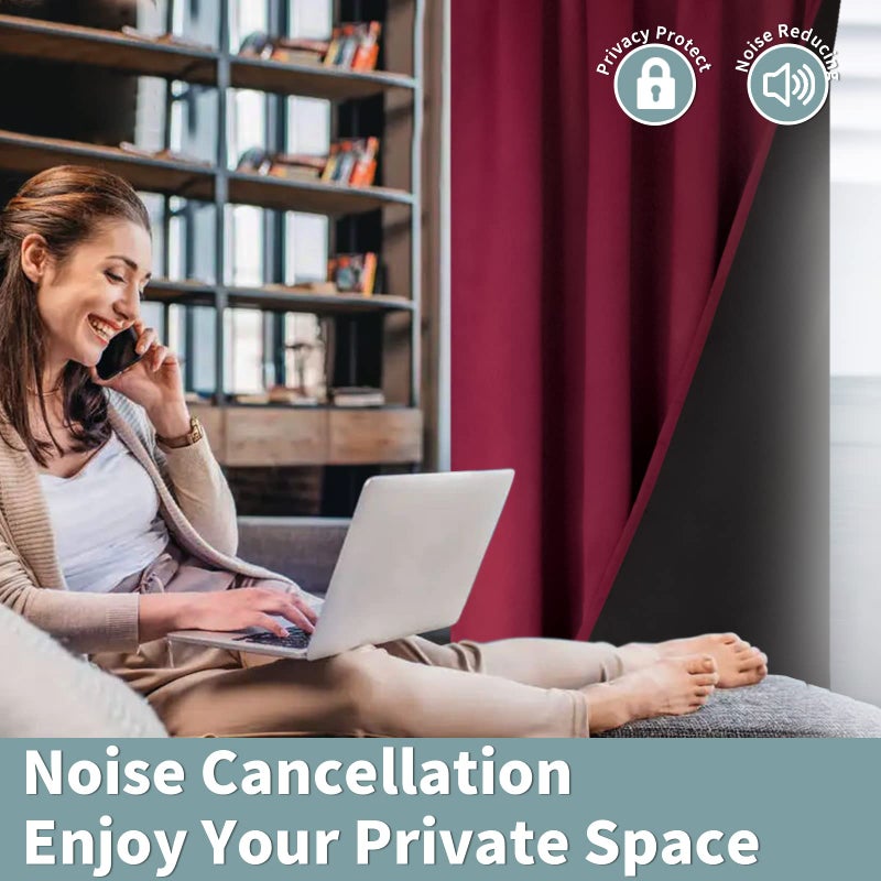 BGment Thermal Insulated 100% Blackout Curtains for Bedroom with Black Liner, Christmas Double Layer Full Room Darkening Noise Reducing Rod Pocket Curtain (52 x 45 Inch, Burgundy Red, 2 Panels) - Image 5